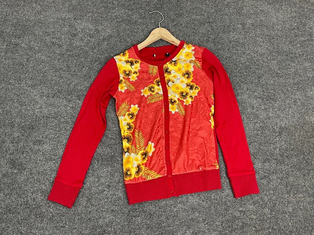 Alex Cardigan Womens 6 Sweater Floral Red Lightweight Top Shirt N89